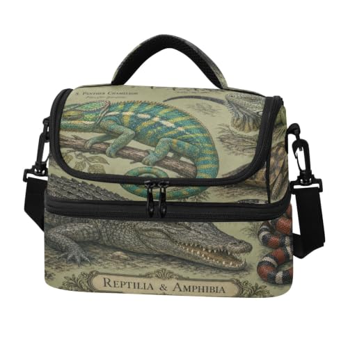 Emelivor Snake Turtle Insulated Lunch Bag Container Tote for School | 8L Double Deck,Large Lunch Box with Shoulder Strap,Thermal Meal Prep Cooler,Suitable for School Work Picnic Office Travel