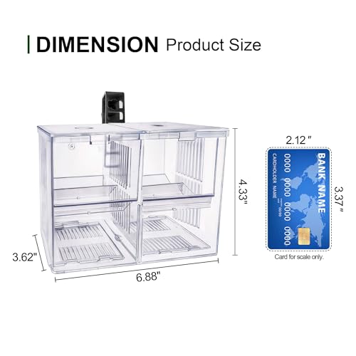 Dual-Chamber Aquarium Fish Breeder & Isolation Box, Transparent Hatching Incubator Tank with Suction Cups & Hook, Nursery for Livebearer Guppy Fry Breeding and Betta Fish, Shrimp Quarantine - size: Dual-Chamber (6.88*3.62*4.33 IN)