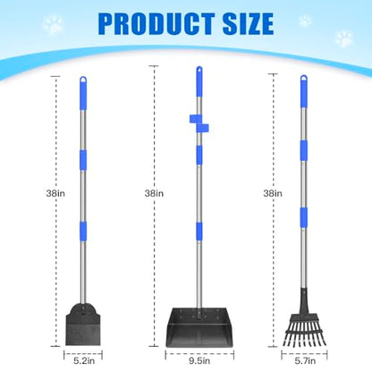 Larger Pooper Scooper Dog Pooper Scooper for Large Medium Small Dogs Heavy Duty Stainless Steel with Long Handle Tray Rake Shovel for Yard - color: 1. Blue