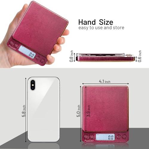 Fuzion Small Gram Scale 3000g, Digital Kitchen Food Scale, Gram and Ounce | Ombré, 0.1g Accuracy, 6 Modes, 2 Trays Included, Tare, Piece Counting, For Food, Coffee, Cooking, Herb, Reptiles, Coins - color: Ombré Gold-Pink