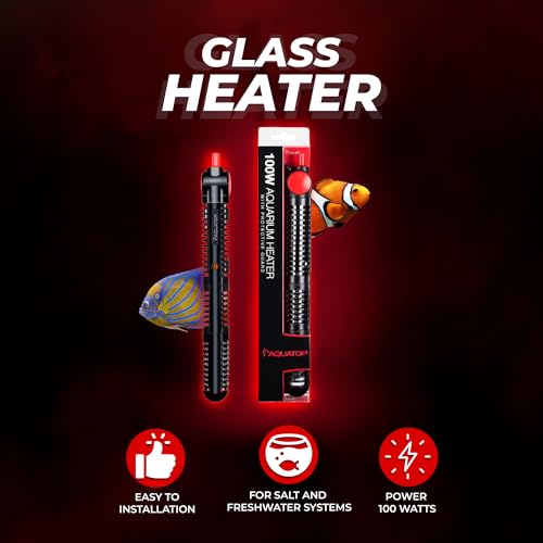 Aquatop 100W Premier Glass Heater with Guard – Submersible for Fish Tanks Up to 25 Gallons – 68-93°F Adjustable Temp – Fresh & Saltwater Use - size: 100 Watts