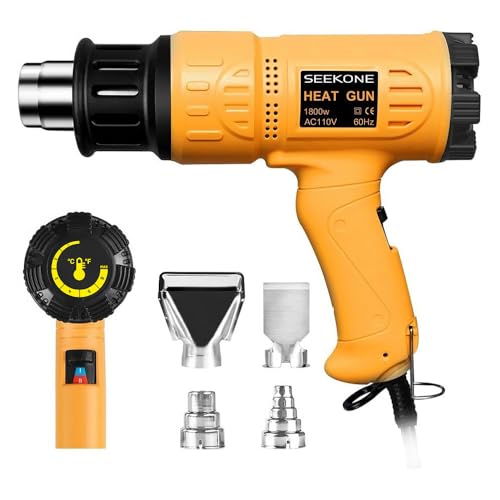 SEEKONE 1800W Heat Gun Variable Temp 122℉-1202℉ for Crafts, Shrink Wrap | Fast Heating 122℉-1202℉, Dual Airflow, Overheat Protection, 4 Nozzles for Shrink Tubing, Paint Removal and 3D Printing