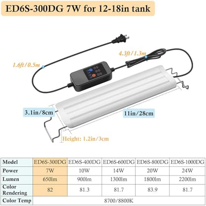 HITOP 12-18in Plant Growth Aquarium LED Light with Timer, Full Spectrum Auto 24/7 Lighting Cycle& 10-Level Brightness Adjustment, Fish Tank Light with Extendable Brackets - style: 12-18in