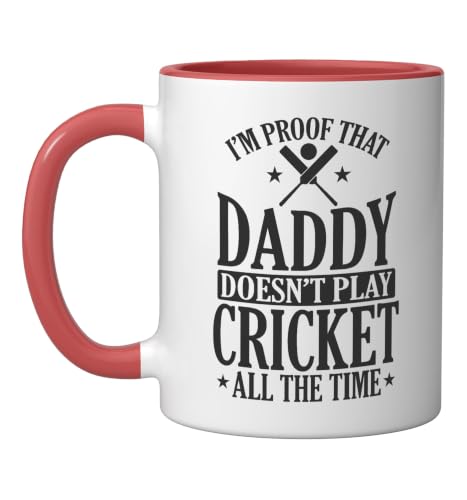 Daddy doesn't play Cricket all the Time Ceramic Mug, Red/White, 11oz - color: Red/White, size: 11 Ounces
