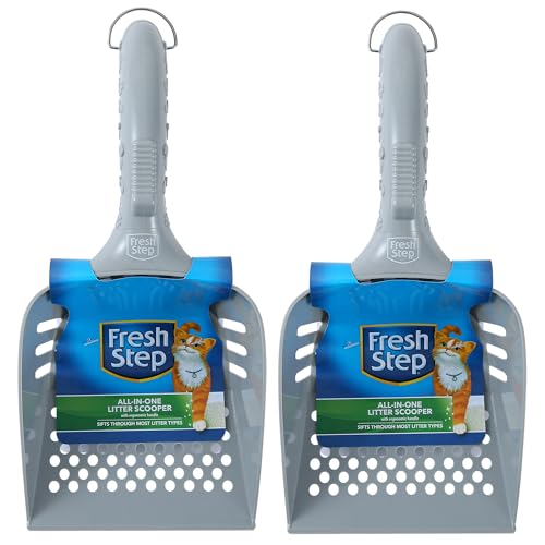 Fresh Step All-in-One Cat Litter Scoop with Ergonomic Handle, 2-Pack | Deep shovel design, ergonomic handle grip, Kitty Litter Scooper for fast and easy daily scooping - size: One Size - 2 Count, style: All in One Litter Scoop