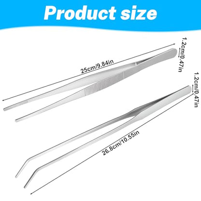 2 Pcs Feeding Tongs,Reptile Feeding Tongs Aquarium Tweezers 10.5 in Straight & 9.8 in Curved Extra Long Tweezers for Aquarium Terrarium Lizards Snakes Bearded Dragon