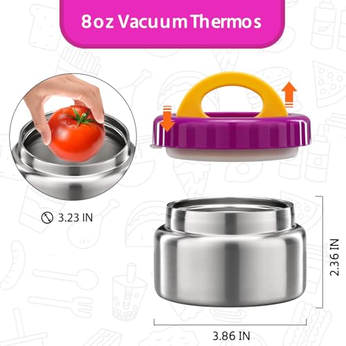 MAISON HUIS 8oz Soup Thermo Wide Mouth Vacuum Insulated Thermo Jar, Leak Proof Stainless Steel Food Container for Hot&Cold Food Kids Lunch Soup for School Travel (Purple) - color: Purple