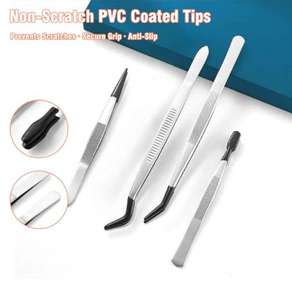 4 Pcs Rubber Tip Tweezers Set, Non-Scratch PVC Coated Tips - Fine Point, Flat & Bent Head Tweezers for Crafts, Jewelry Making, Electronics, Eyelash Extensions - color: Black