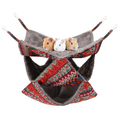 3 Tier Guinea Pig Cage Accessories,Ferret Rat Hammock,13.7x13.7 Inches, Pet Cage Hanging Bunkbed Hammock for Small Animals,Guinea Pig,Ferret,Kitten,Squirrel, Chinchilla, Rat,Parrot - color: red