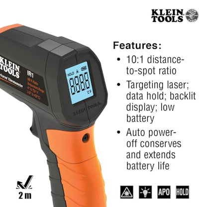 Klein Tools IR1KIT Infrared Thermometer and GFCI Receptacle Tester Kit, Non-Contact Digital Temperature Measurement and Electrical Tester - style: IR Thermometer w/GFCI Tester