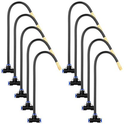Zonon 10 Pcs Brass Misting Nozzles Tee with 12" Built in Hose for 0.32"/8 mm Tubing 360 Degree Rotation Adjustable Water Mister Nozzle Thread Sprayer Misting Part Accessories for Patio Outdoor Cooling - size: 12 Inch
