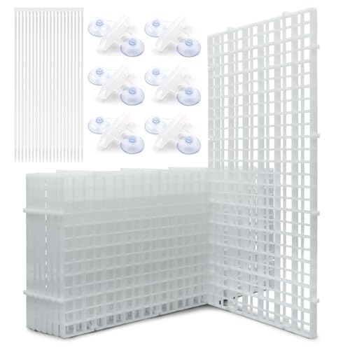 LINLAN Aquarium Fish Tank Dividers Set, 8 Pcs 15X30 cm Aquarium Grid Plastic with 6 Pcs Sucker Clips and 20 Pcs Cable Ties, Egg Crate for Fish Isolation(White) - color: White, size: S