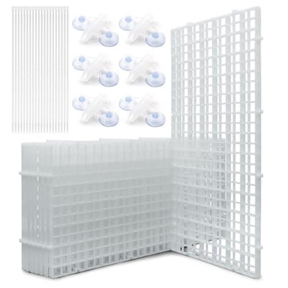 LINLAN Aquarium Fish Tank Dividers Set, 8 Pcs 15X30 cm Aquarium Grid Plastic with 6 Pcs Sucker Clips and 20 Pcs Cable Ties, Egg Crate for Fish Isolation(White) - color: White, size: S