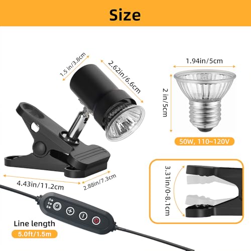 Reptile Heat Lamp with 360° Rotatable Clamp Basking Spot Lamp with 50W UVA UVB Heat Bulb Simulated Sunlight Heating Lamp with Timer&Dimmer for Turtles Lizards Snakes Amphibian Terrariums - size: Reptile Heat Lamp (Timer And Dimmer)
