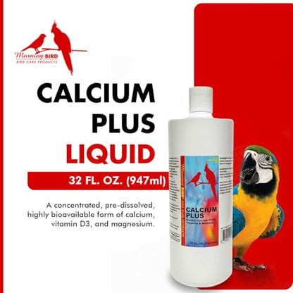 Calcium Plus Liquid for Birds – Calcium Supplement with Vitamins and Minerals for Strong Eggshells, Healthy Bones - Support Growth, Breeding, and Wellness for All Birds 32 Fl Oz - size: 32 Fl Oz