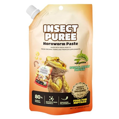 Crested Gecko Food Insect Puree, Hornworm Paste Reptile Food Made with Fresh Insects 2.82oz
