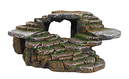PENN-PLAX Reptology Shale Scape Step Ledge & Cave Hideout – Basking Area - Decorative Resin for Aquariums & Terrariums – Great for Reptiles, Amphibians, and Fish – Medium - size: Medium