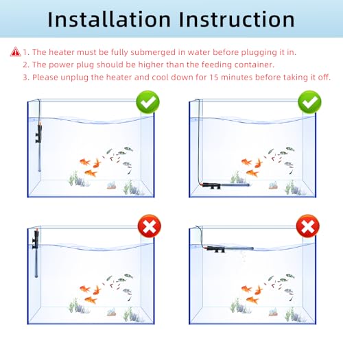 HiTauing Aquarium Heater 25W/50W/100W/200W/300W, Adjustable Knob Fish Tank Heater with Digital Thermometer, Submersible Betta/Turtle Tank Heater for Freshwater and Saltwater Tanks - size: 300W for 50-70 gallon