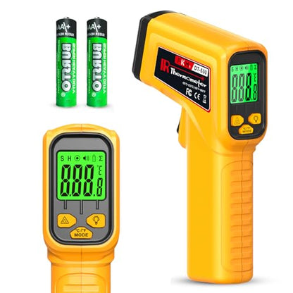 FKM Infrared Thermometer Gun Non-Contact Laser Temperature Gun,-58°F~986°F | Adjustable Emissivity,Digital IR Thermometer Gun for Cooking,Griddle,Pizza Oven,BBQ,HVAC,Automotive,Industrial,Not for Human - color: Yellow