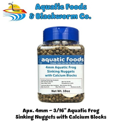 Calcium Blocks Included in Aquatic Frog 4mm Sinking 40% Protein Nuggets. Ideal for All Frogs and Bottom Tropical Fish…10oz Jar - size: 10 Ounce (Pack of 1)