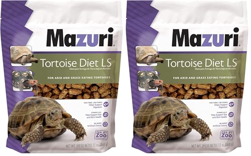 Mazuri Low Starch Tortoise Diet, for African Spurred/Sulcata, Desert, Egyptian, Galapagos, Gopher, Greek, Leopard, Pancake, Radiated or Yellow-Footed Tortoise, 12 oz (Pack of 2) - size: 12 Ounce (Pack of 2)