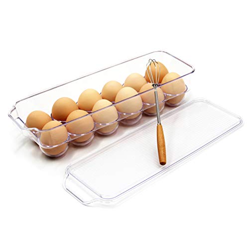 JAMOR 12 Grid Egg Storage Box Refrigerator Egg Rack Tray With Lid, Stackable Egg Rack, Transparent Egg Storage Box, BPA-Free (B)