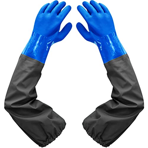 Haiou 25" Long Rubber Gloves for Waterproof Pond Gloves for Cleaning -Large | Elbow Length Gloves Gardening Gloves Heavy Duty Waterproof Fishing Gloves for Women and Men