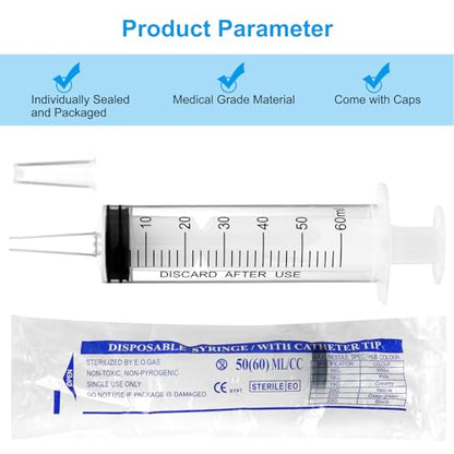 3 Pack 60ml Syringes with Cap, Sterile Syringe Individually Packaged for Labs, Liquid Measuring, Feeding Pets,Oil or Glue Applicator - style: 60ml