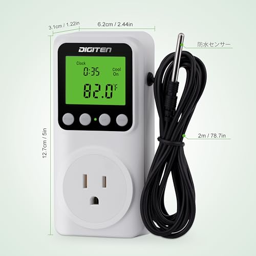 Timer Thermostat, Day-Night Temperature Controller, Clock Function, ℃/℉ Plug-in Outlet Timer Thermostat with LCD Screen Backlight Function 110V 15A