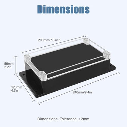 Project Box IP65 Waterproof ABS Plastic Electrical Junction Box with Clear Cover Enclosure with Fixed Ear, Black 7.8"x 4.7"x 2.2"(200x120x56mm)(Pack of 1) - color: 1 pack, size: 7.8"x 4.7"x 2.2"
