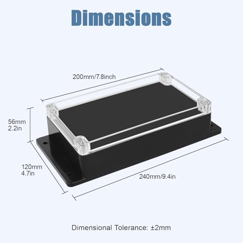 Project Box IP65 Waterproof ABS Plastic Electrical Junction Box with Clear Cover Enclosure with Fixed Ear, Black 7.8"x 4.7"x 2.2"(200x120x56mm)(Pack of 1) - color: 1 pack, size: 7.8"x 4.7"x 2.2"