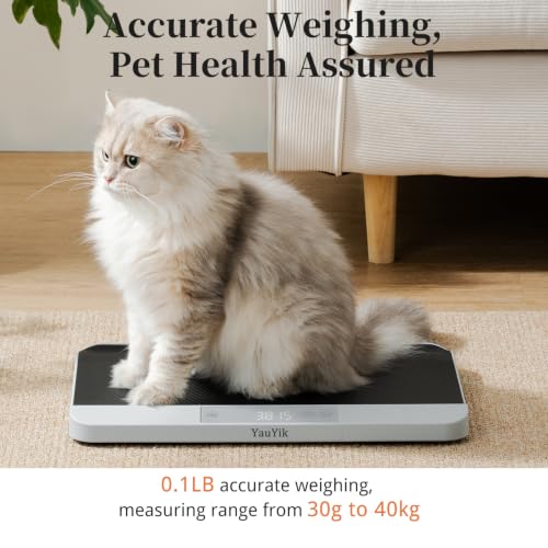YauYik Digital Pet Scale, Baby Scale with Non-Slip Mat, Up to 40kg, Grey | 5 Units, LED Display, Hold Function, Accurate Weight Scale for Small Pets, Puppies, Kittens and Cats（Batteries Included） - color: Grey