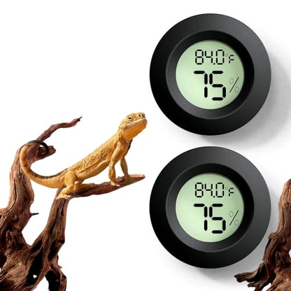 Reptile Tank Accessories, 2 PCS Reptile Thermometer and Humidity Gauge for Bearded Dragon, Jumping Spider, Leopard Gecko, Hermit Crab, Gecko, Ball Python, Lizard - color: Black Round