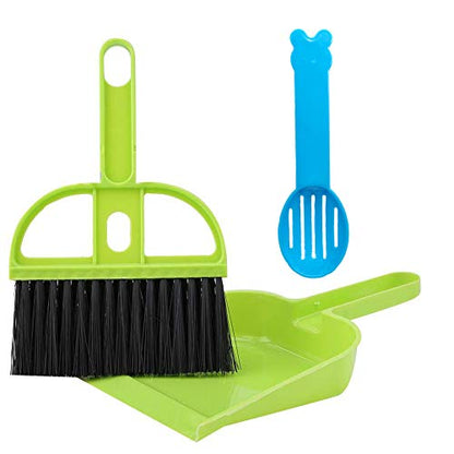 SEIS 3 Pack Hamster Mini Dustpan and Broom Set Guinea Pig Classical Besom Chinchillas Sweeper Cavy Cage Clean Hedgehogs Scooper for Small Animal (Green) - color: Green