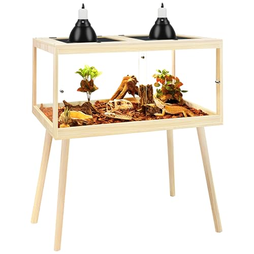 Bearded Dragon Tank with Leg Stand 34 Gallons, Wooden Lizard Tank,Reptile Tank with Metal Mesh Roof Door, Acrylic Panel Snake Tank with Lock Design (Oak, 32"x16"x16") - color: Oak, size: 32"x16"x16"