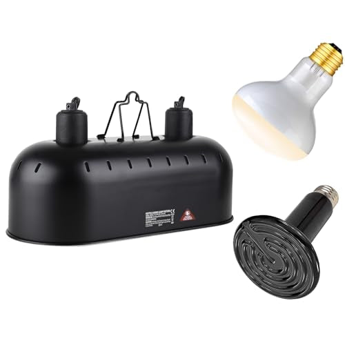 Dual Reptile Light Fixture Reptile Heat Lamp Fixture | 150W Intense Basking Bulb & Ceramic Heat Emitter, Double Dome Heat Lamp, For Lizard, Gecko, Bearded Dragon, Tortoise, Snake - style: 15inch with 150W Basking Bulb&Ceramic Heat Emitter