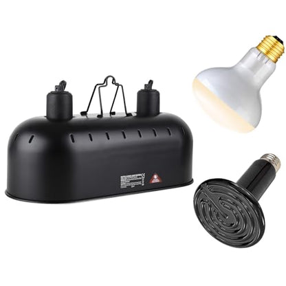 Dual Reptile Light Fixture Reptile Heat Lamp Fixture | 150W Intense Basking Bulb & Ceramic Heat Emitter, Double Dome Heat Lamp, For Lizard, Gecko, Bearded Dragon, Tortoise, Snake - style: 15inch with 150W Basking Bulb&Ceramic Heat Emitter