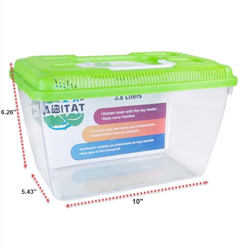 Penn-Plax Small World Habitat 1 Gallon Tank - Portable & Transparent Plastic Tank - Ventilated Lid, Flip-Top Feeder & Easy-Carry Handle -Ideal for Small Critters & Aquatic Pets -Green, 10x5.43x6.26 In - size: 1 Gallon