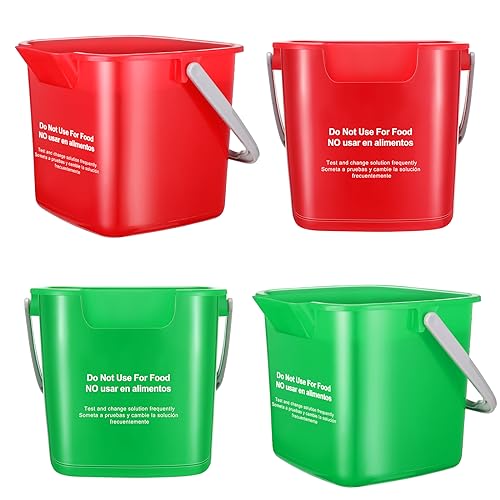Yaomiao 4 Pcs Cleaning Bucket 3 Qt Sanitizing Bucket,Red, Green | Restaurant Small Square Detergent Pail with Measurements Spout and Handle, for Home, Kitchen, Office, Commercial Use - color: Red, Green