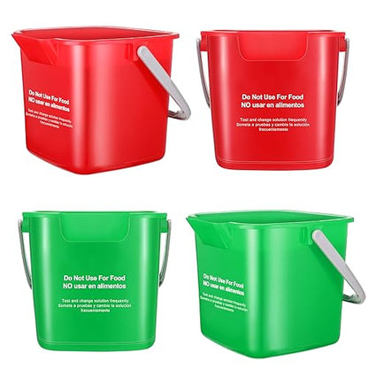Yaomiao 4 Pcs Cleaning Bucket 3 Qt Sanitizing Bucket,Red, Green | Restaurant Small Square Detergent Pail with Measurements Spout and Handle, for Home, Kitchen, Office, Commercial Use - color: Red, Green