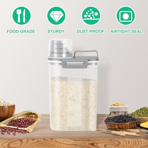 TBMax Rice Storage Container 2 Pack, Plastic Kitchen Pantry Food Storage Container with Cup, Small Pet Dog Cat Food Container Dispenser-Grey - color: Grey & Grey