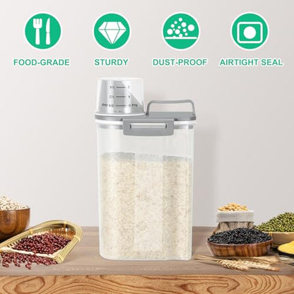 TBMax Rice Storage Container 2 Pack, Plastic Kitchen Pantry Food Storage Container with Cup, Small Pet Dog Cat Food Container Dispenser-Grey - color: Grey & Grey