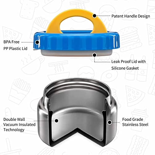 MAISON HUIS 8oz Soup Thermo Wide Mouth Vacuum Insulated Stainless Steel Food Jar, Leak Proof for Hot&Cold Food Kids Lunch Container for School Travel (Blue) - color: Blue