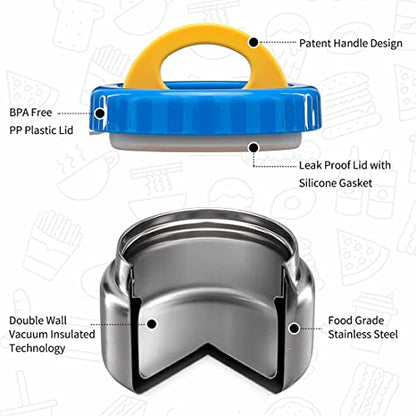 MAISON HUIS 8oz Soup Thermo Wide Mouth Vacuum Insulated Stainless Steel Food Jar, Leak Proof for Hot&Cold Food Kids Lunch Container for School Travel (Blue) - color: Blue