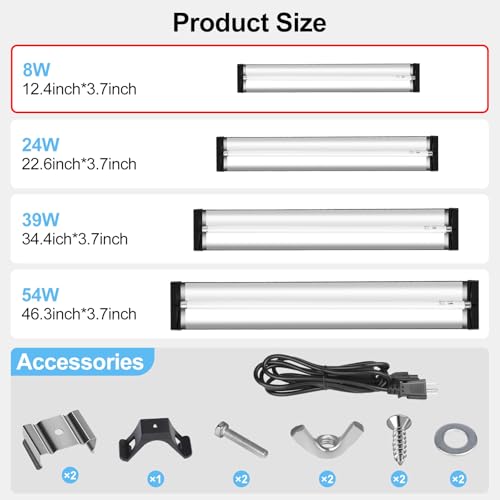 LUCKY HERP T5 Reptile Light Fixture Combo Kit 8W (New Upgrade), 10.0 UVB Light for Reptiles and Amphibians, UVA UVB Basking Light Desert Lamp for Lizard, Bearded Dragon, Tortoise 12inch - size: 12 Inch