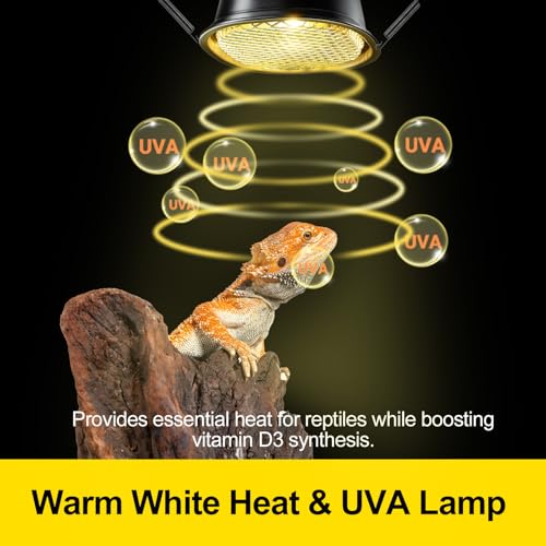G9 Reptile Heat Lamp Combo Kit- 50W UVA Basking Bulb & Low Profile Tank Hood for Bearded Dragons Turtles Lizards Leopard Geckos | Terrarium Heating Lamp with Safety Mesh & Warm White Bulb - color: Warm White