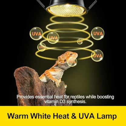 G9 Reptile Heat Lamp Combo Kit- 50W UVA Basking Bulb & Low Profile Tank Hood for Bearded Dragons Turtles Lizards Leopard Geckos | Terrarium Heating Lamp with Safety Mesh & Warm White Bulb - color: Warm White
