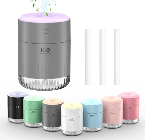 SZO Plant Humidifier Indoor, 500ml Grey with Colorful Lights | Small Humidifiers for Plants, Travel, Bedroom, Office Desktop, Baby Room - color: Grey
