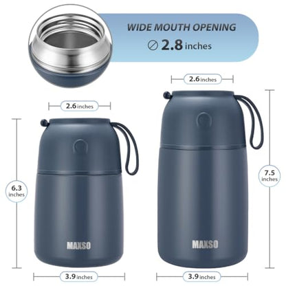 MAXSO 2 Pack Soup Thermo for Hot & Cold Food for Kids Adults, Vacuum Insulated Food Jar Thermal Lunch Containers, Travel Food Flask with Spoon (24 oz,17 oz) (Dusty Blue) - color: Dusty Blue