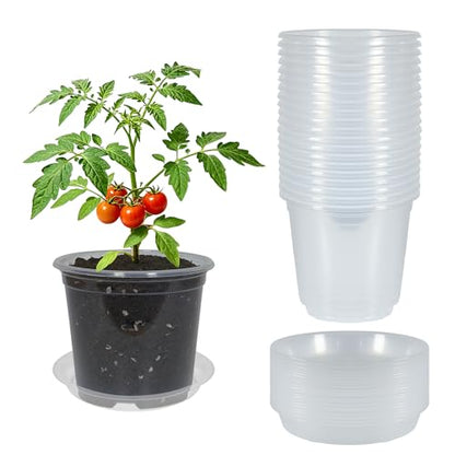 20 Pack 7 Inch Nursery Pots with Drainage and 20 Pack Plant Saucers, Plant Pots for Plants Transparent Flower Potting Containers for Plants Clear Seeding Starter Pot (Clear, 7 Inch) - size: 7 Inch